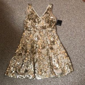 Gold sequin fit and flare dress